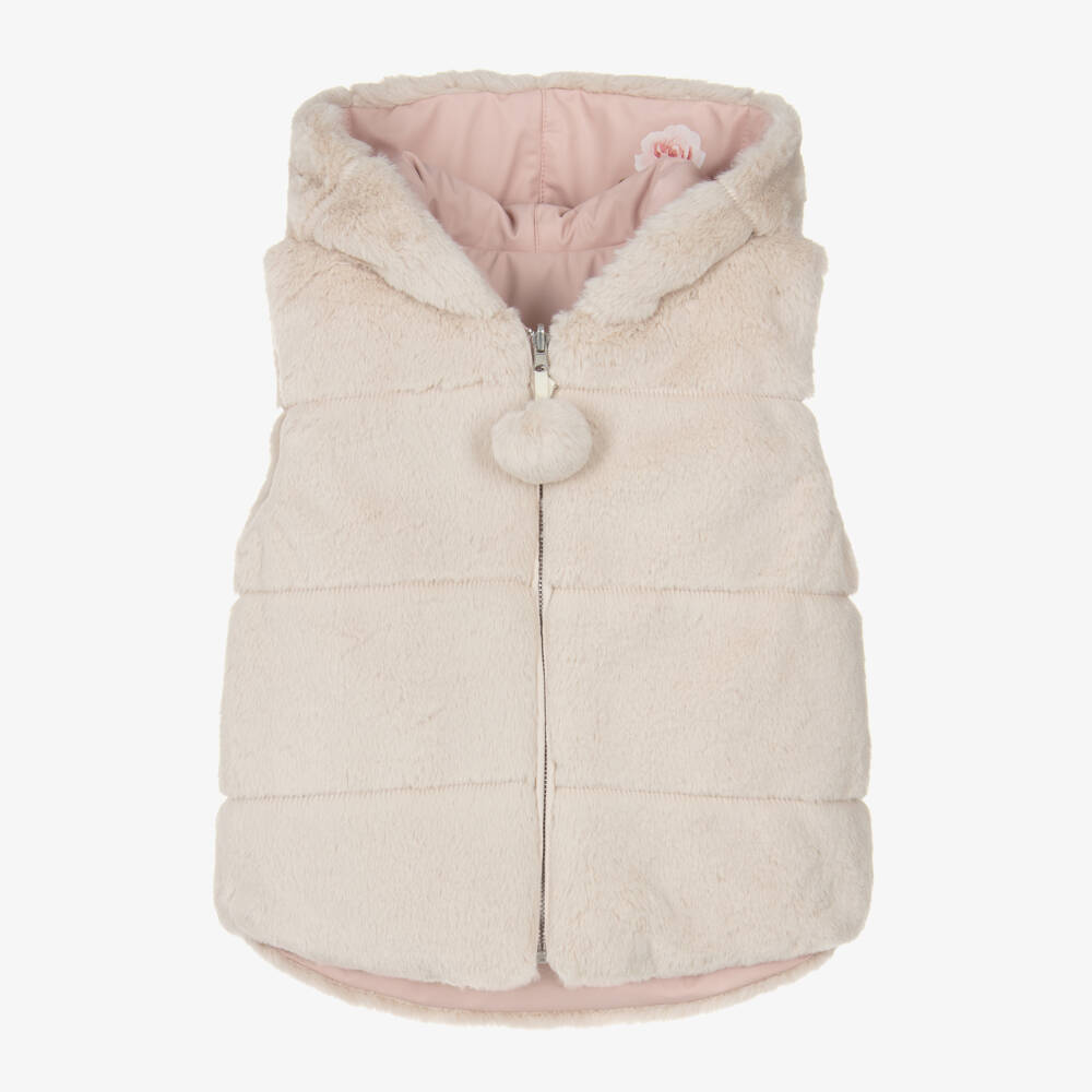 Lapin House-Girls Pink & Beige Faux Fur Reversible Gilet | Childrensalon Outlet