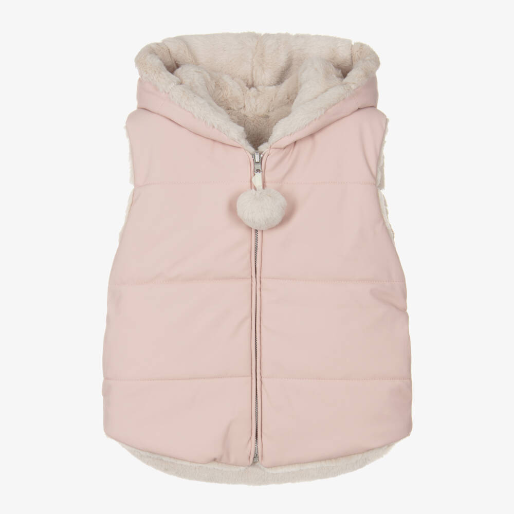 Lapin House-Girls Pink & Beige Faux Fur Reversible Gilet | Childrensalon Outlet