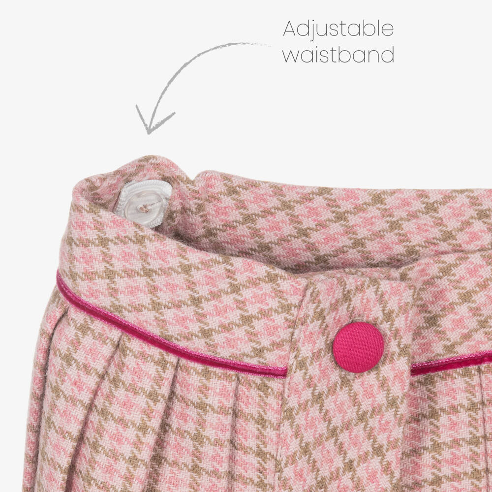 Piccola Speranza-Girls Pink & Beige Wool Houndstooth Pattern Skirt | Childrensalon Outlet