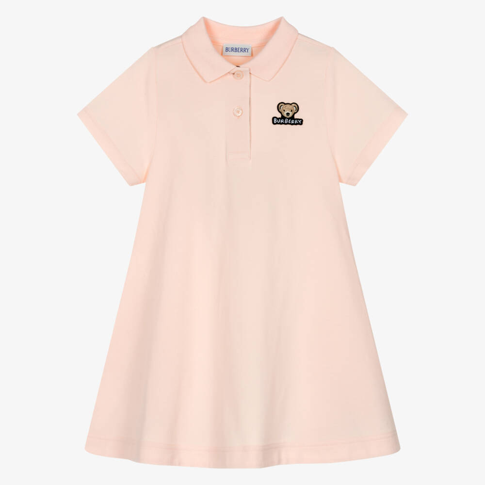 Burberry-Girls Pink Belted Cotton Polo Dress | Childrensalon Outlet