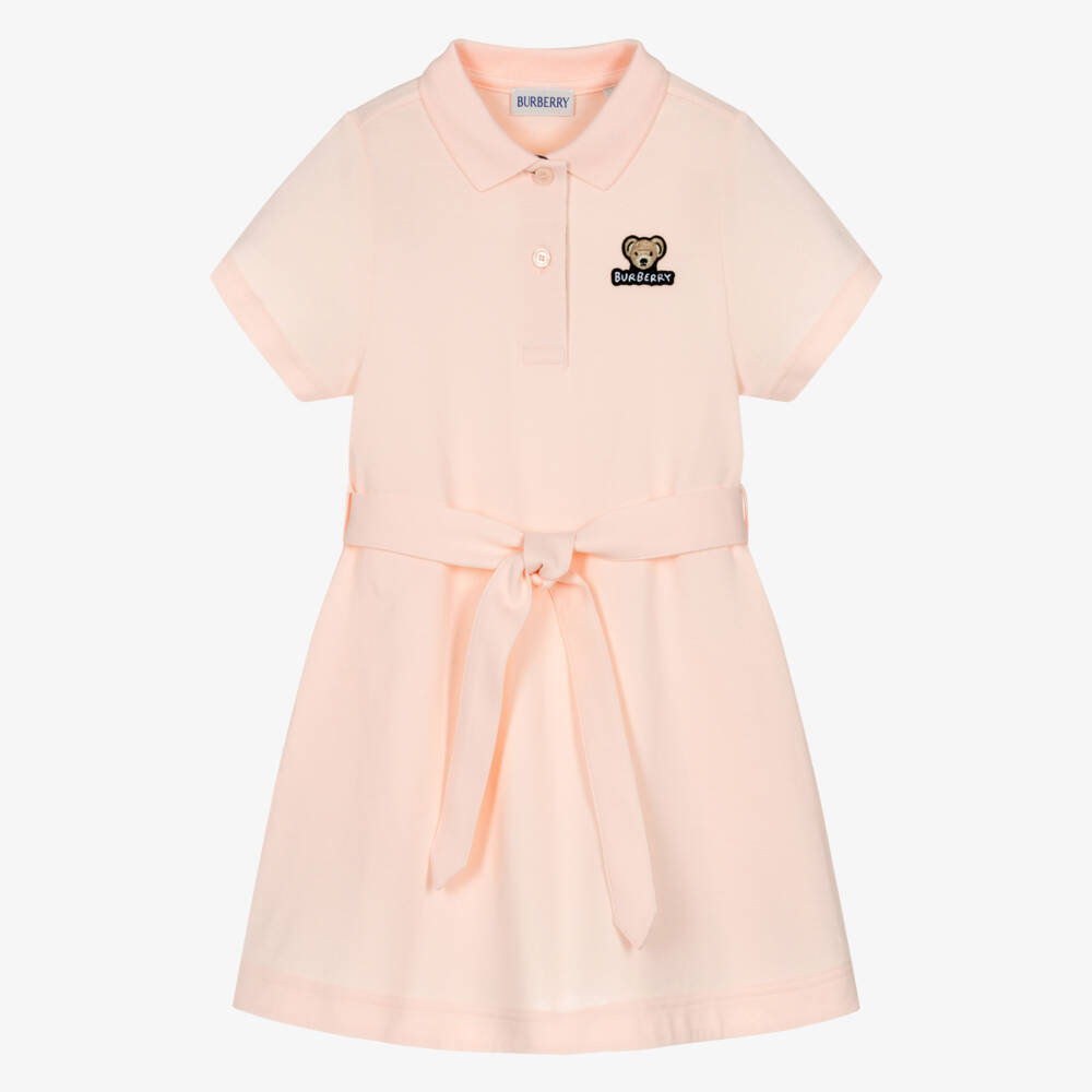 Burberry-Girls Pink Belted Cotton Polo Dress | Childrensalon Outlet