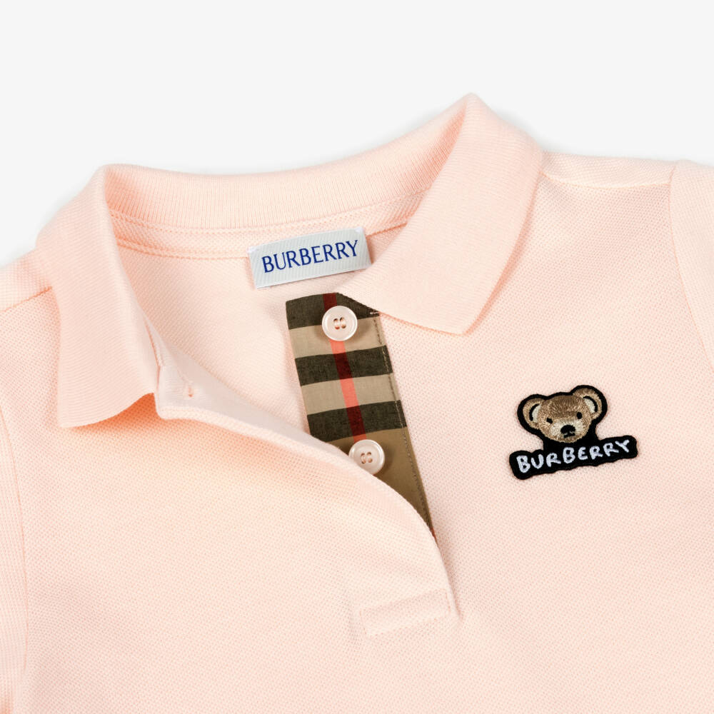 Burberry-Girls Pink Belted Cotton Polo Dress | Childrensalon Outlet