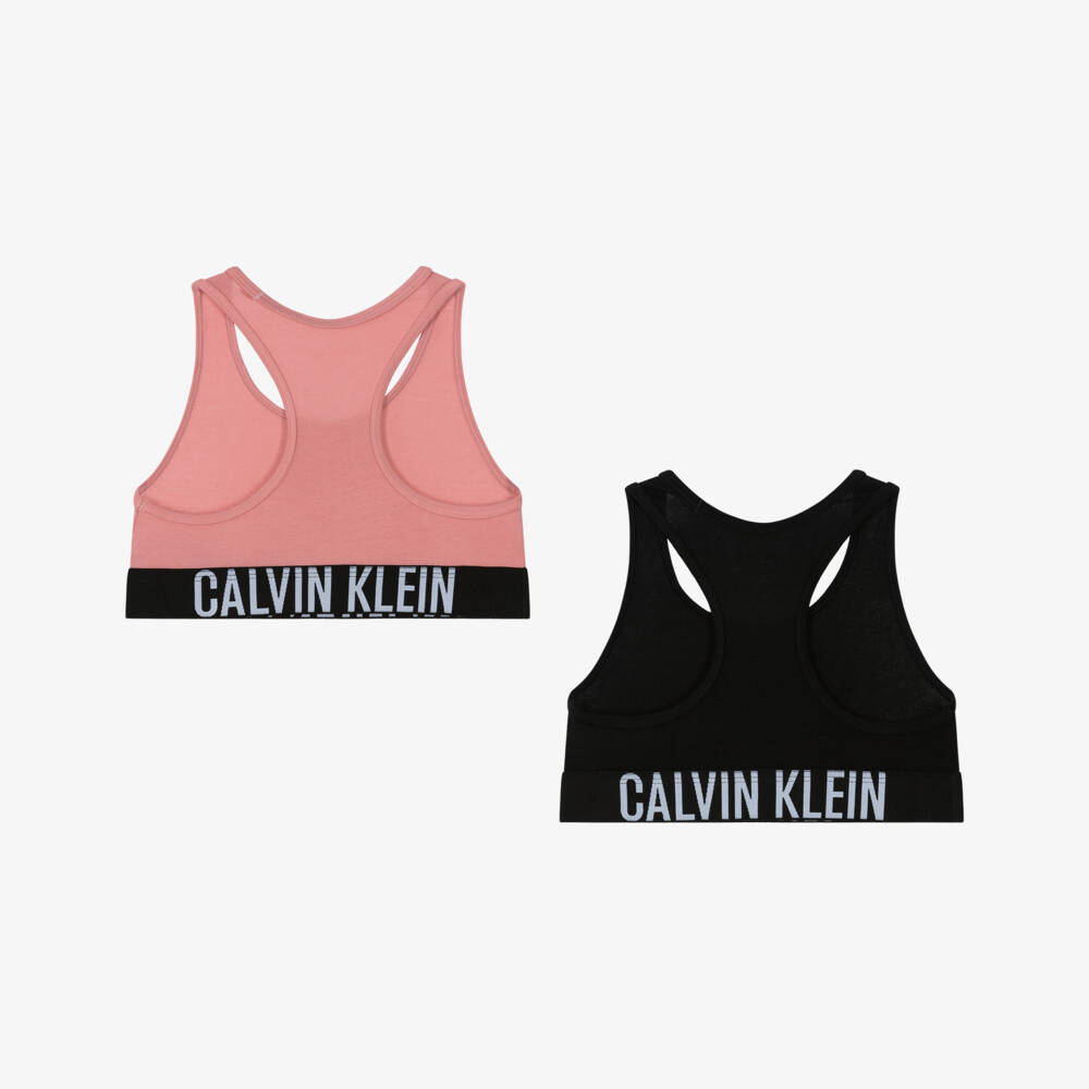 Calvin Klein-Girls Pink & Black Cotton Cropped Tops (2 Pack) | Childrensalon Outlet