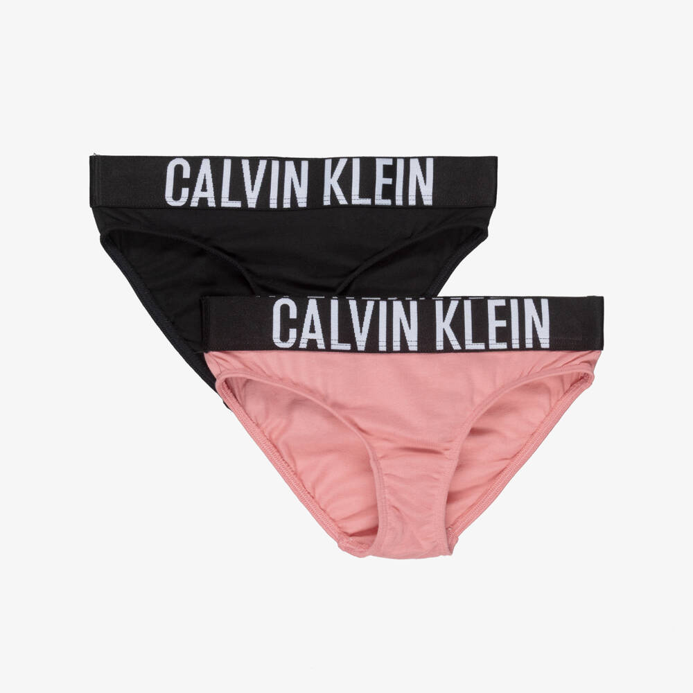 Calvin Klein-Girls Pink & Black Cotton Knickers (2 Pack) | Childrensalon Outlet