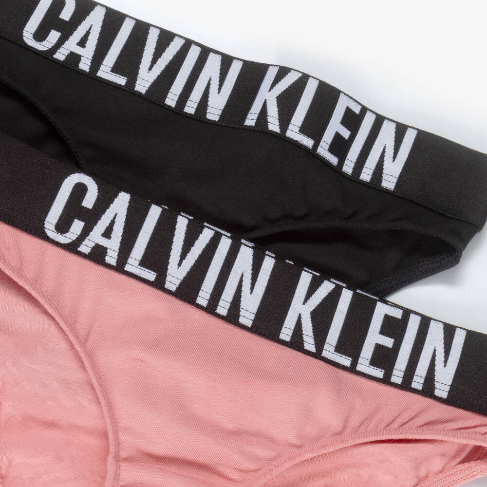 Calvin Klein-Girls Pink & Black Cotton Knickers (2 Pack) | Childrensalon Outlet