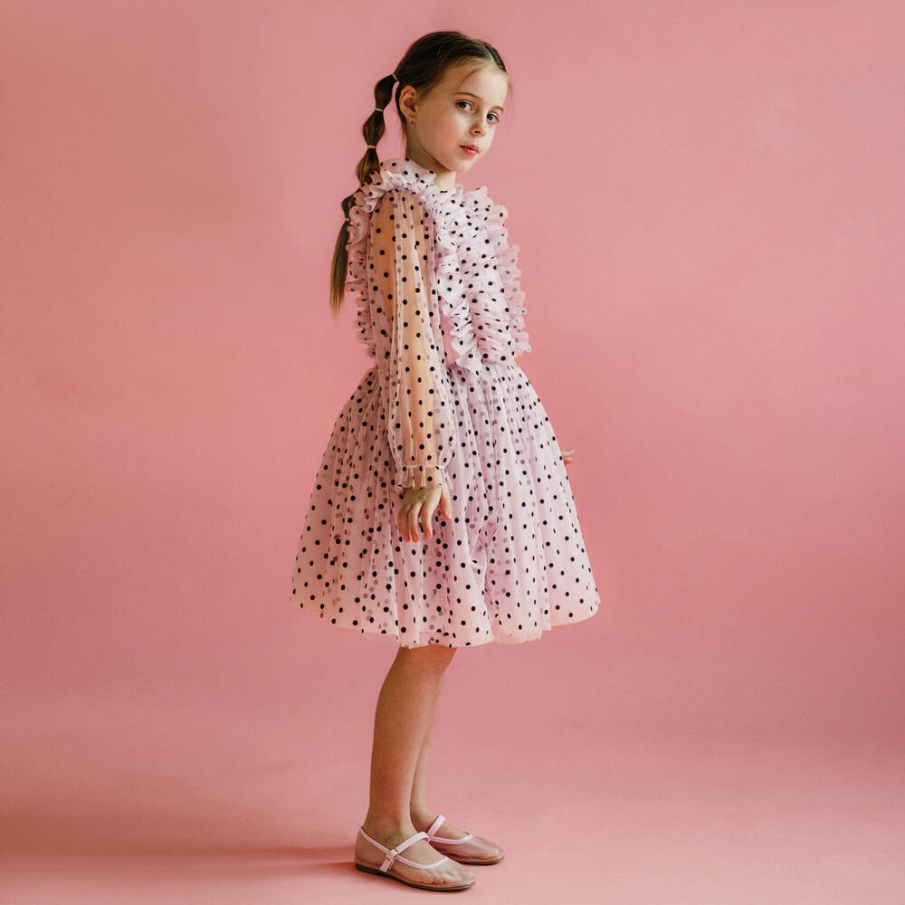 Rock Your Baby-Girls Pink & Black Polka Dot Tulle Dress | Childrensalon Outlet