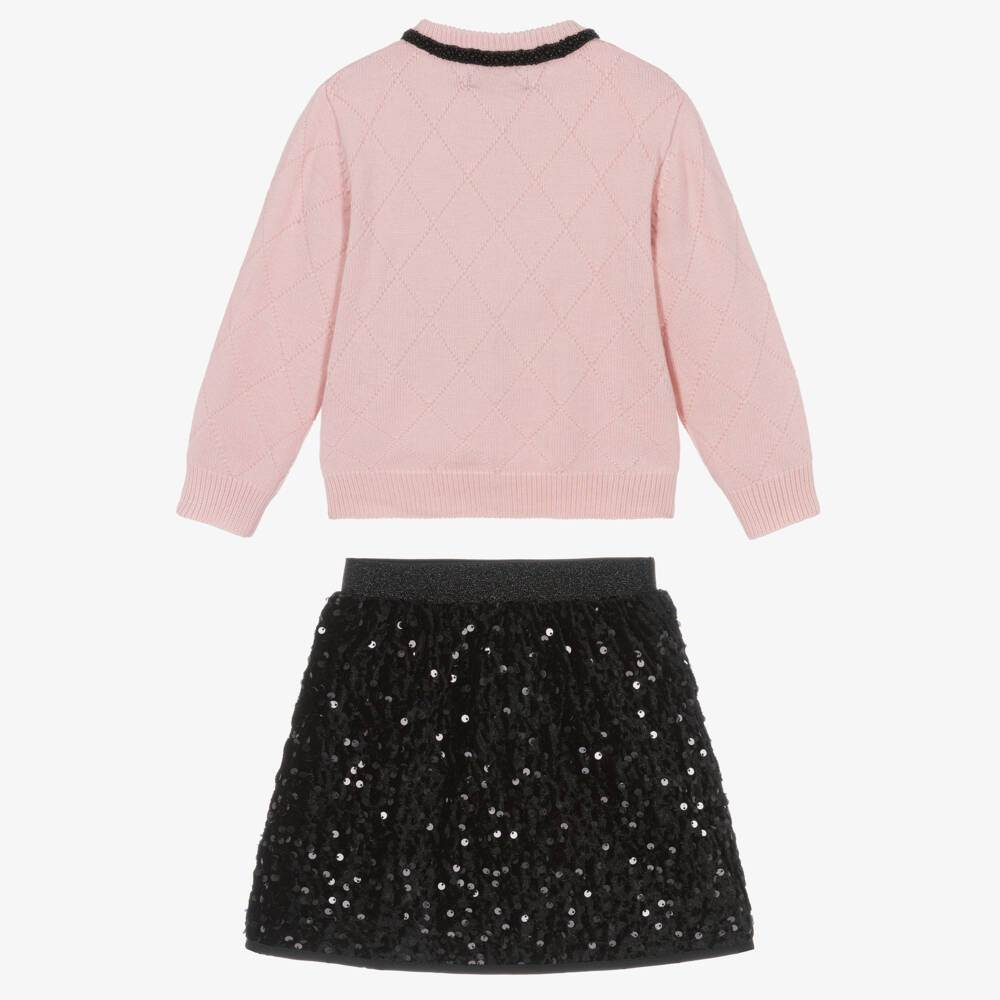 Beau KiD-Girls Pink & Black Sequinned Skirt Set | Childrensalon Outlet