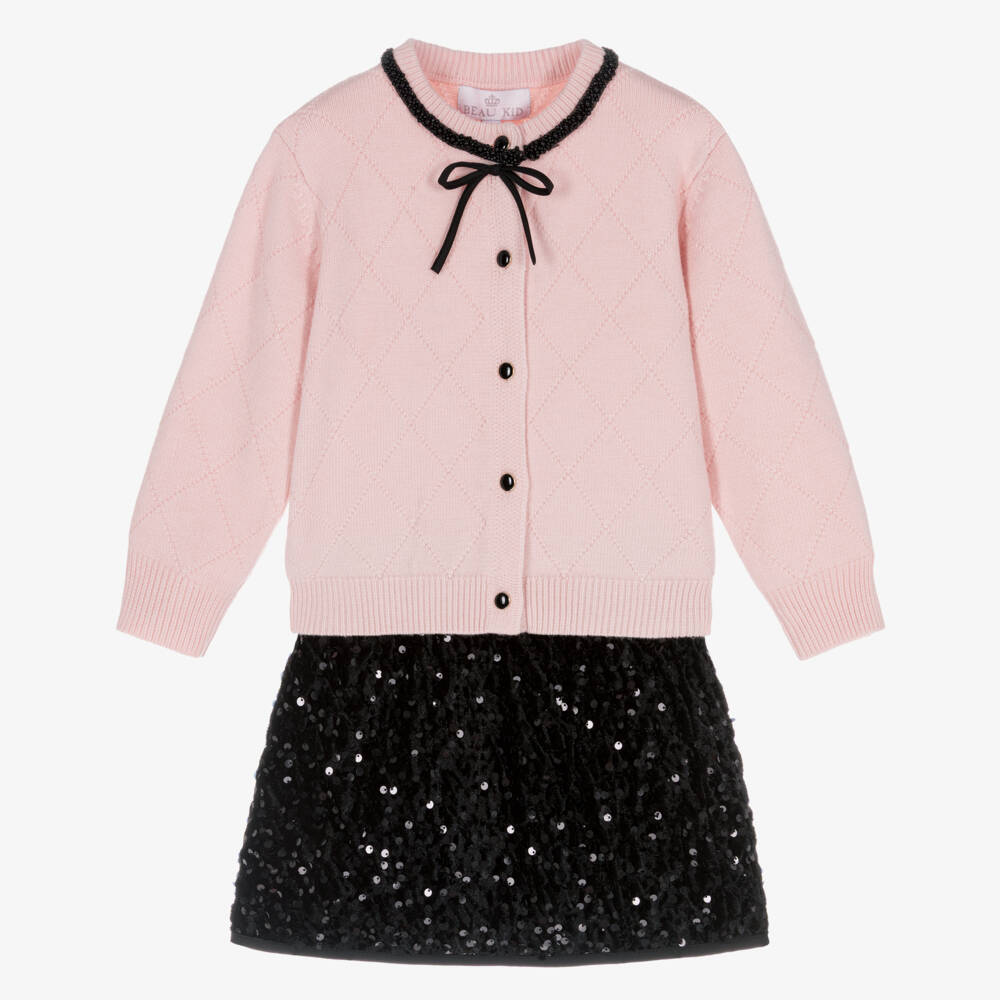 Beau KiD-Girls Pink & Black Sequinned Skirt Set | Childrensalon Outlet
