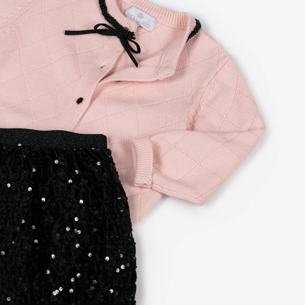 Beau KiD-Girls Pink & Black Sequinned Skirt Set | Childrensalon Outlet