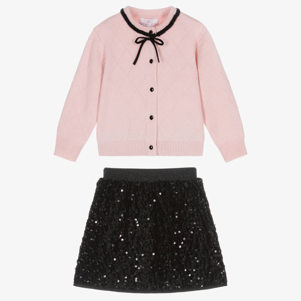 Beau KiD-Girls Pink & Black Sequinned Skirt Set | Childrensalon Outlet