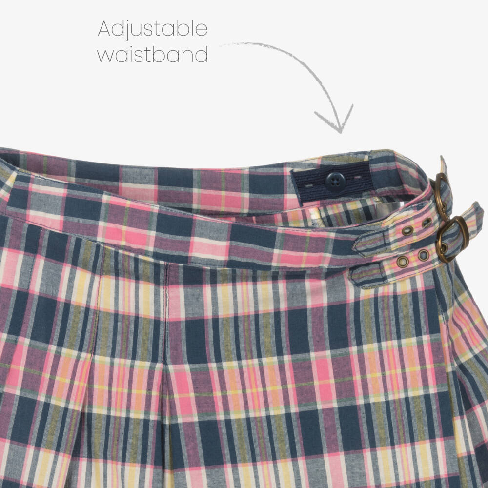 Ralph Lauren-Girls Pink & Blue Check Pleated Cotton Skirt | Childrensalon Outlet