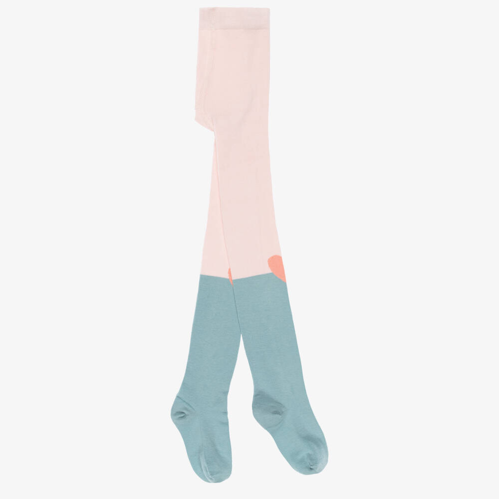 Stella McCartney Kids-Girls Pink & Blue Cotton Tights with Orange Hearts | Childrensalon Outlet