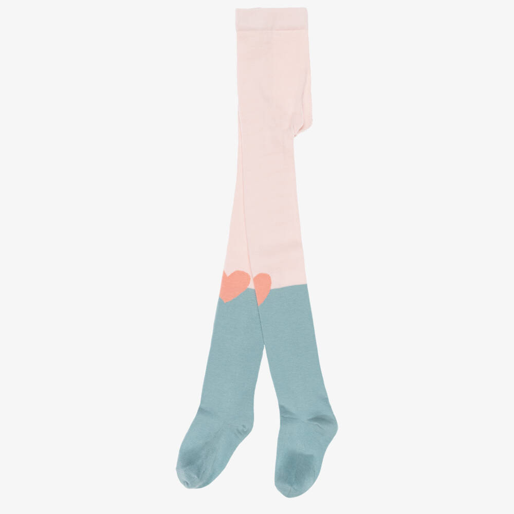Stella McCartney Kids-Girls Pink & Blue Cotton Tights with Orange Hearts | Childrensalon Outlet