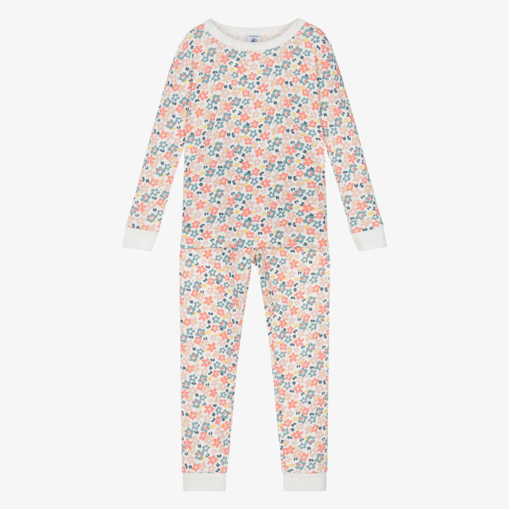 Petit Bateau-بيجاما قطنية وردية مزينة بالزهور للبنات | Childrensalon Outlet