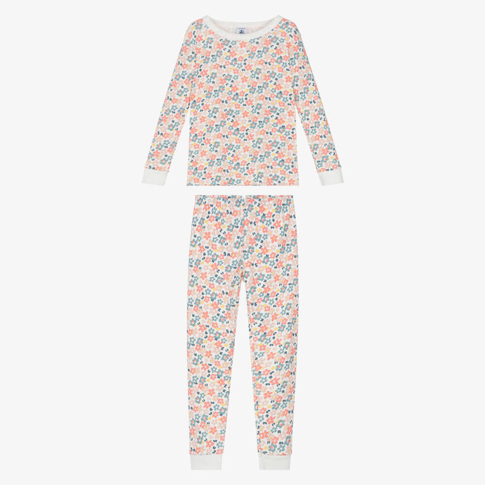 Petit Bateau-بيجاما قطنية وردية مزينة بالزهور للبنات | Childrensalon Outlet