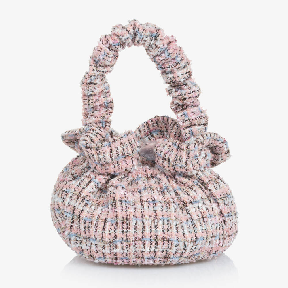 Self-Portrait-Girls Pink & Blue Glittery Tweed Handbag with Bow (18cm) | Childrensalon Outlet