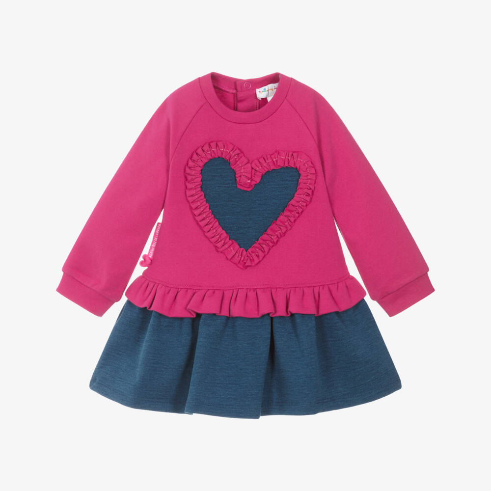 Agatha Ruiz de la Prada-Girls Pink & Blue Heart Jersey Dress & Tights Set | Childrensalon Outlet