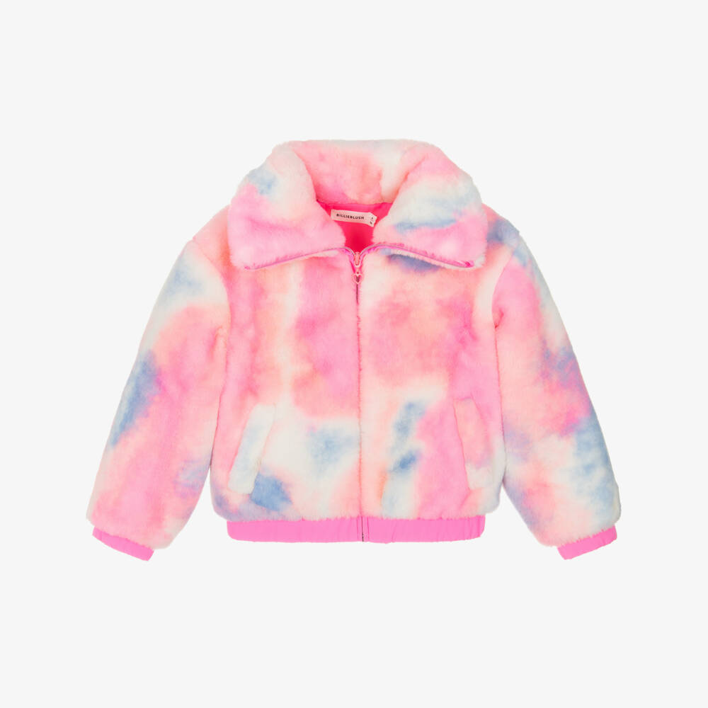 Billieblush-Girls Pink & Blue Plush Faux Fur Jacket | Childrensalon Outlet
