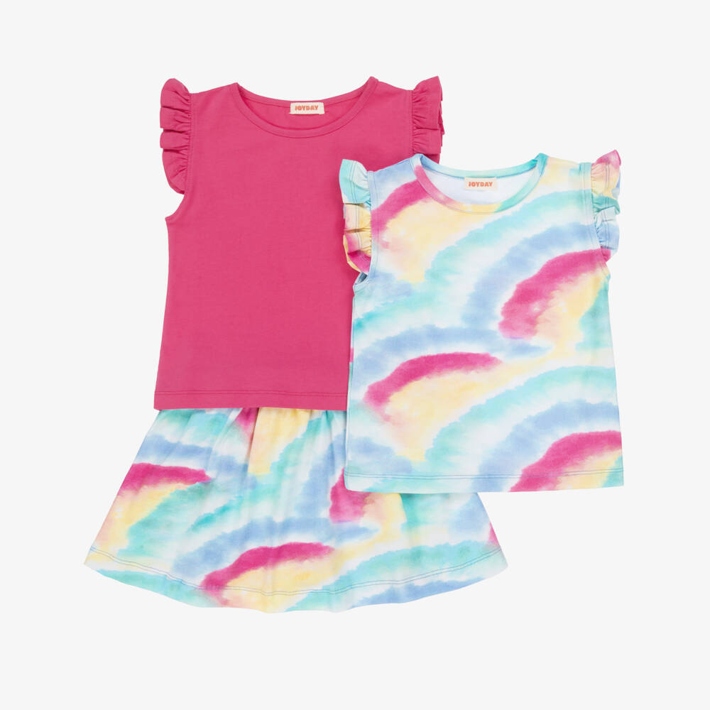 Joyday-طقم تنورة شورت قوس قزح وردي وأزرق للبنات | Childrensalon Outlet