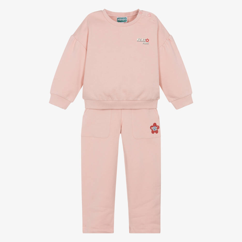 KENZO KIDS-Girls Pink Boke Flower Logo Tracksuit | Childrensalon Outlet