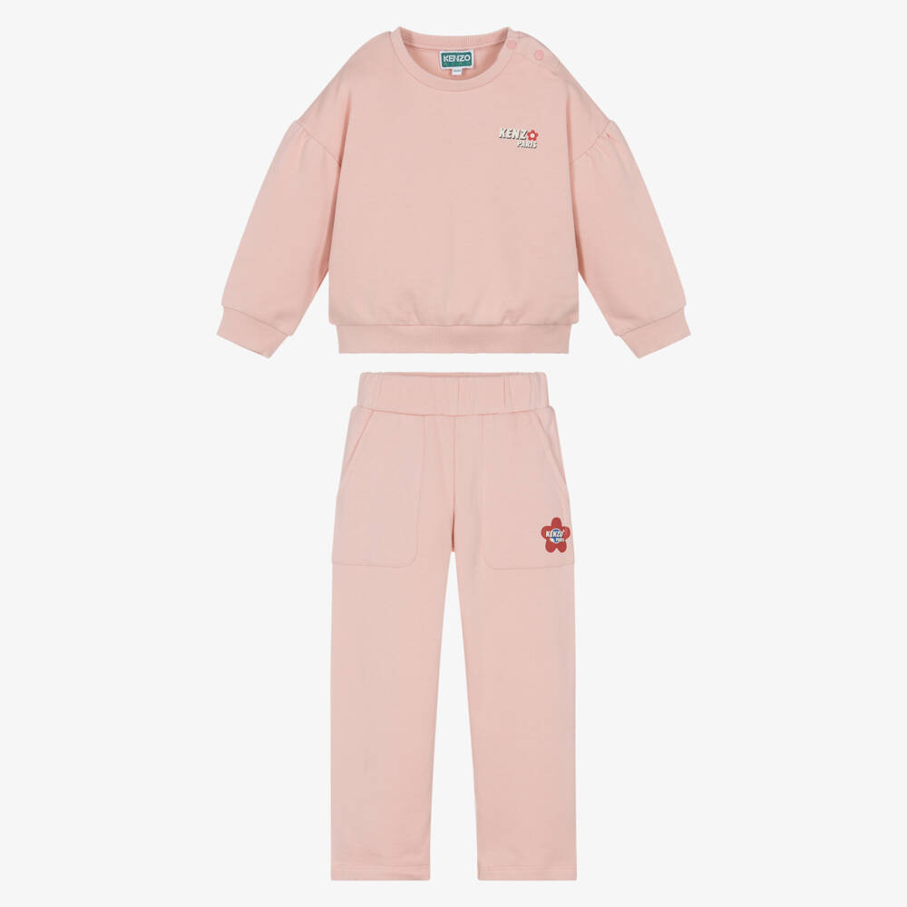KENZO KIDS-Girls Pink Boke Flower Logo Tracksuit | Childrensalon Outlet