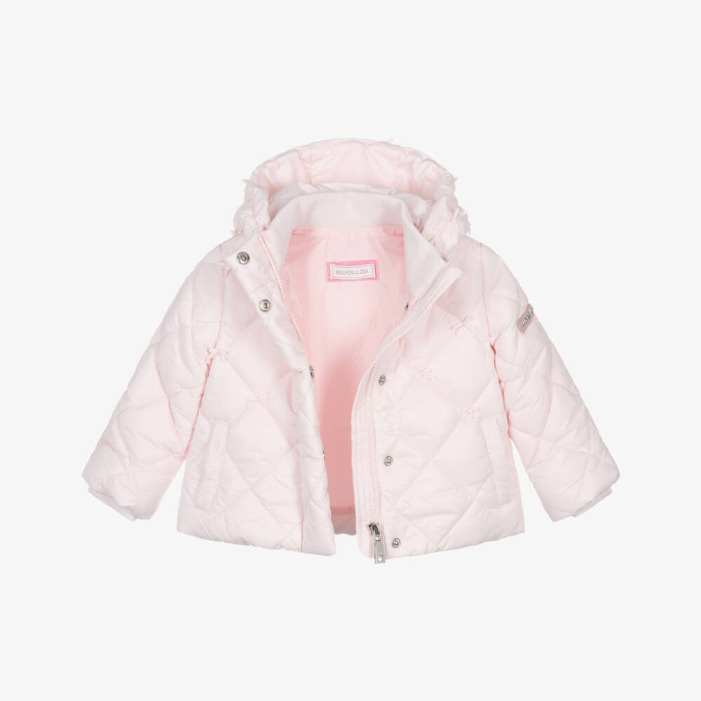 Monnalisa-Girls Pink Bow Puffer Jacket | Childrensalon Outlet
