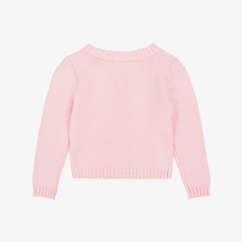 Monnalisa-Girls Pink Bow Wool knitted Cardigan | Childrensalon Outlet