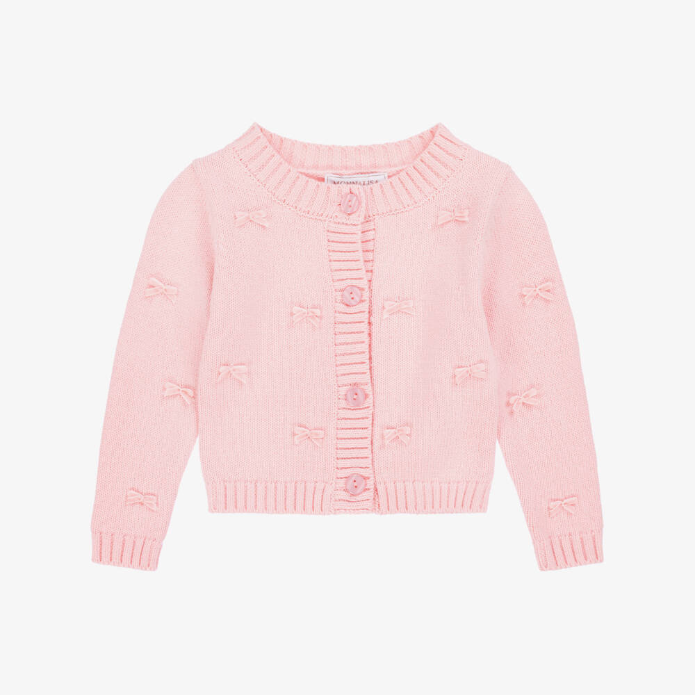 Monnalisa-Girls Pink Bow Wool knitted Cardigan | Childrensalon Outlet