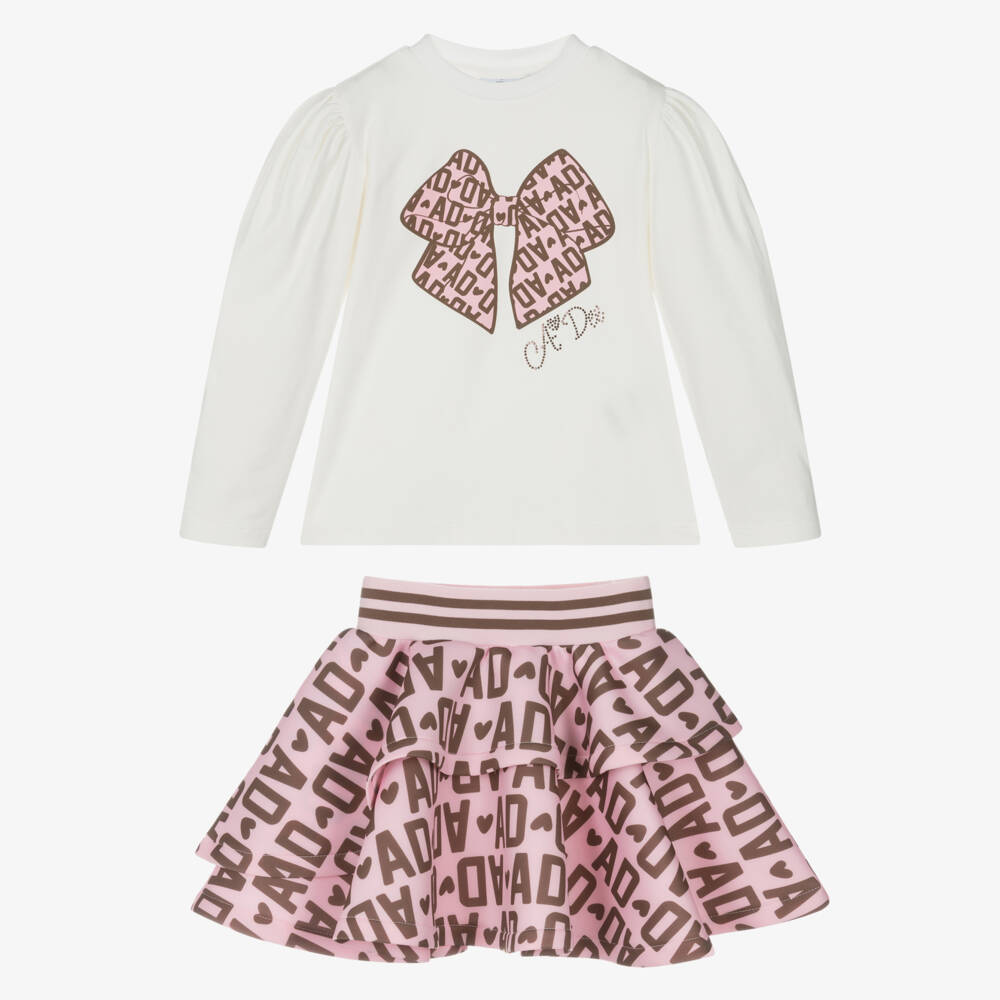 A Dee-Girls Pink & Brown Logo Neoprene Skirt Set | Childrensalon Outlet