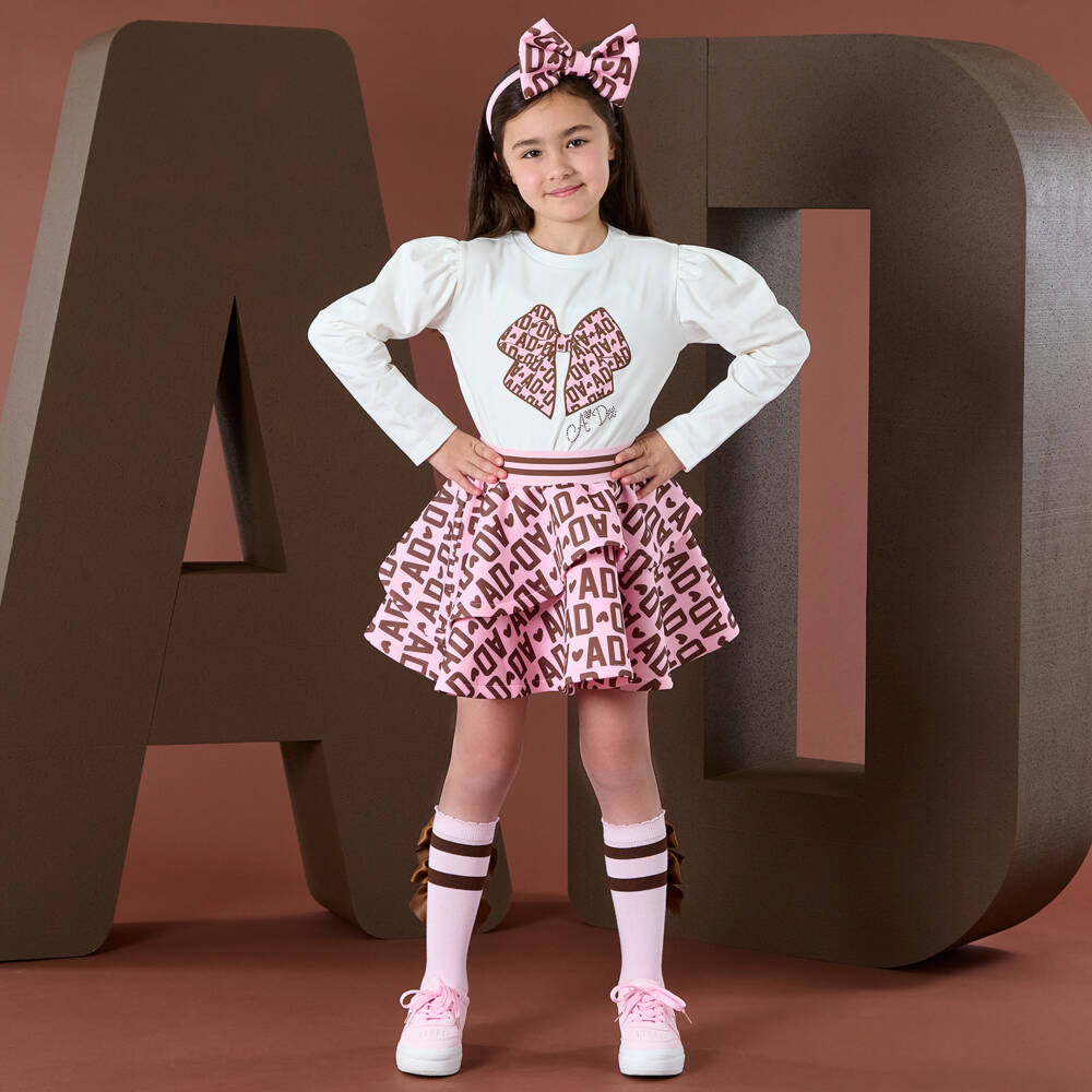 A Dee-Girls Pink & Brown Logo Neoprene Skirt Set | Childrensalon Outlet