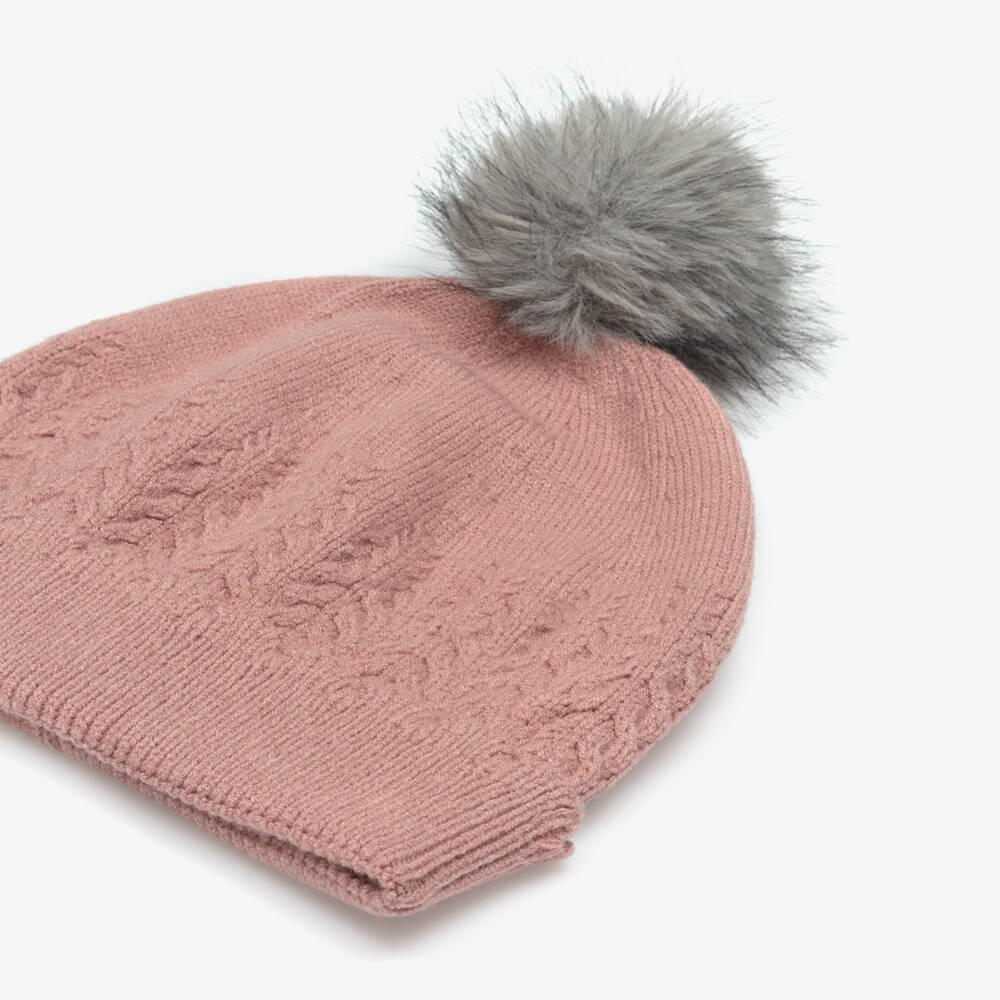 Mayoral-Girls Pink Cable Knit Pom-Pom Hat | Childrensalon Outlet