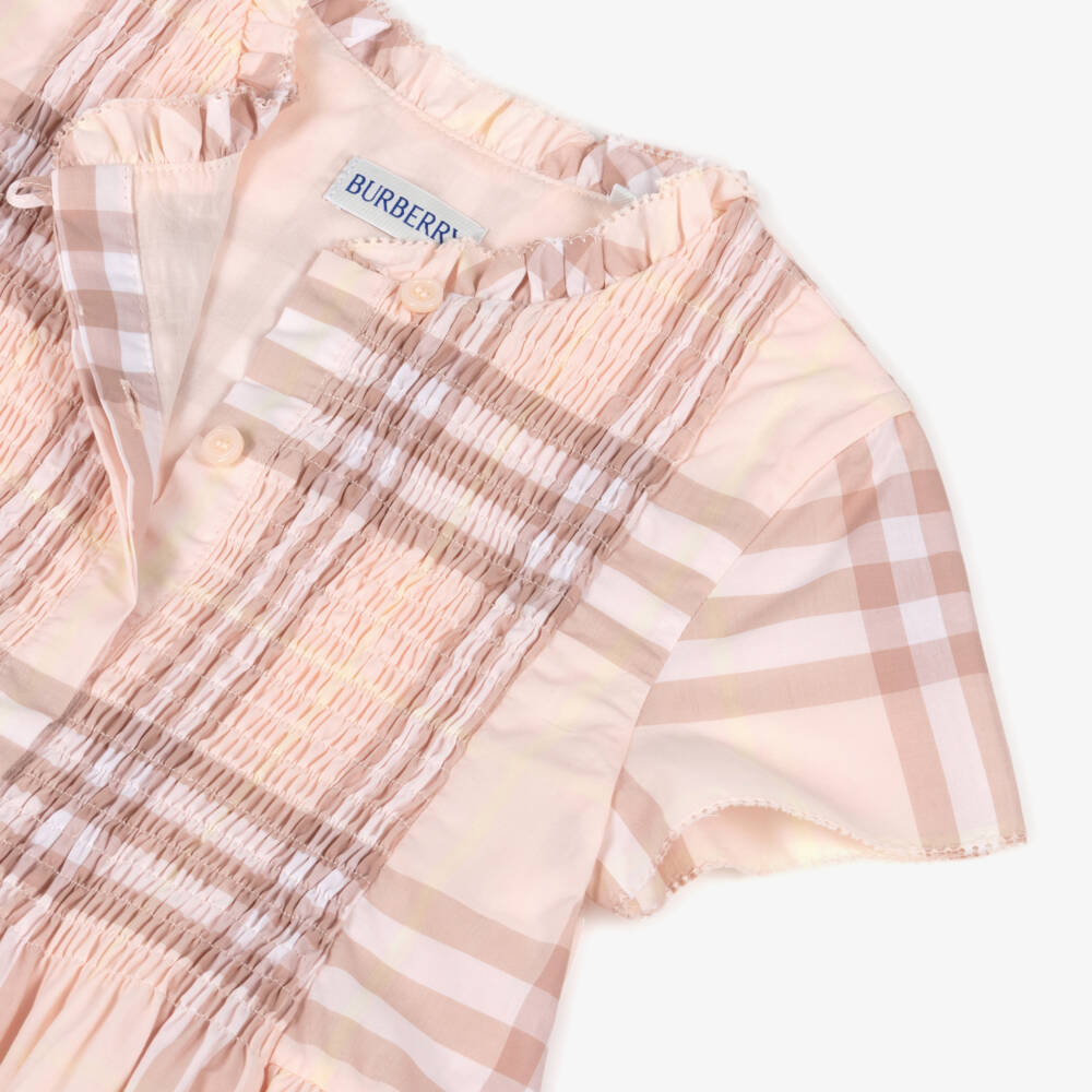 Burberry-Girls Pink Check Short Sleeved Dress | Childrensalon Outlet