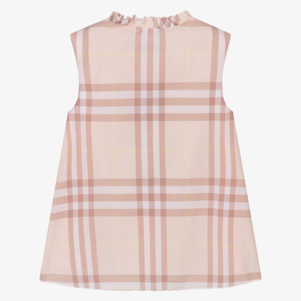 Burberry-Girls Pink Check Sleeveless Cotton Blouse | Childrensalon Outlet