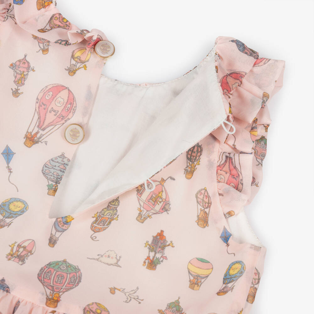 Atelier Choux Paris-Girls Pink Chiffon Hot Air Balloon Dress with Ruffles | Childrensalon Outlet
