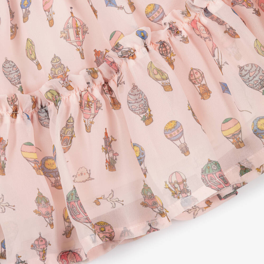 Atelier Choux Paris-Girls Pink Chiffon Hot Air Balloon Dress with Ruffles | Childrensalon Outlet