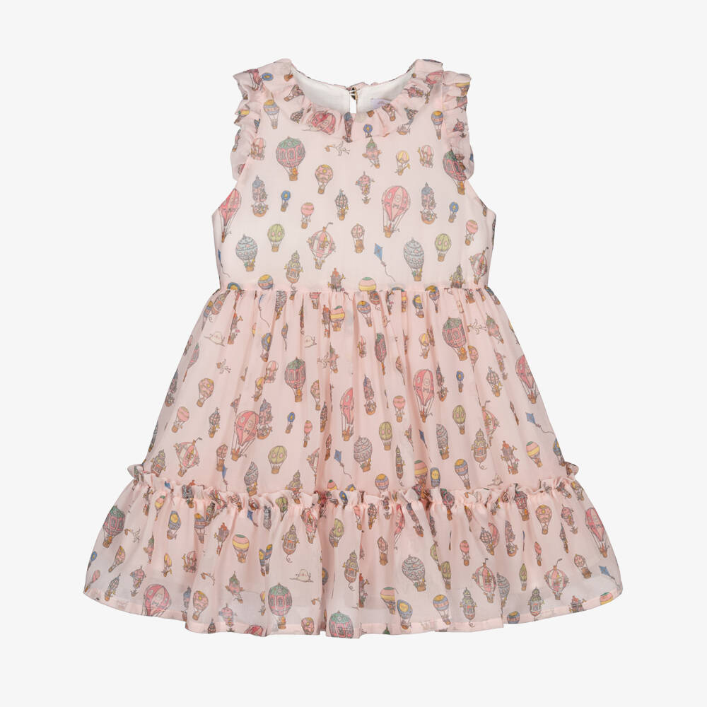 Atelier Choux Paris-Girls Pink Chiffon Hot Air Balloon Dress with Ruffles | Childrensalon Outlet