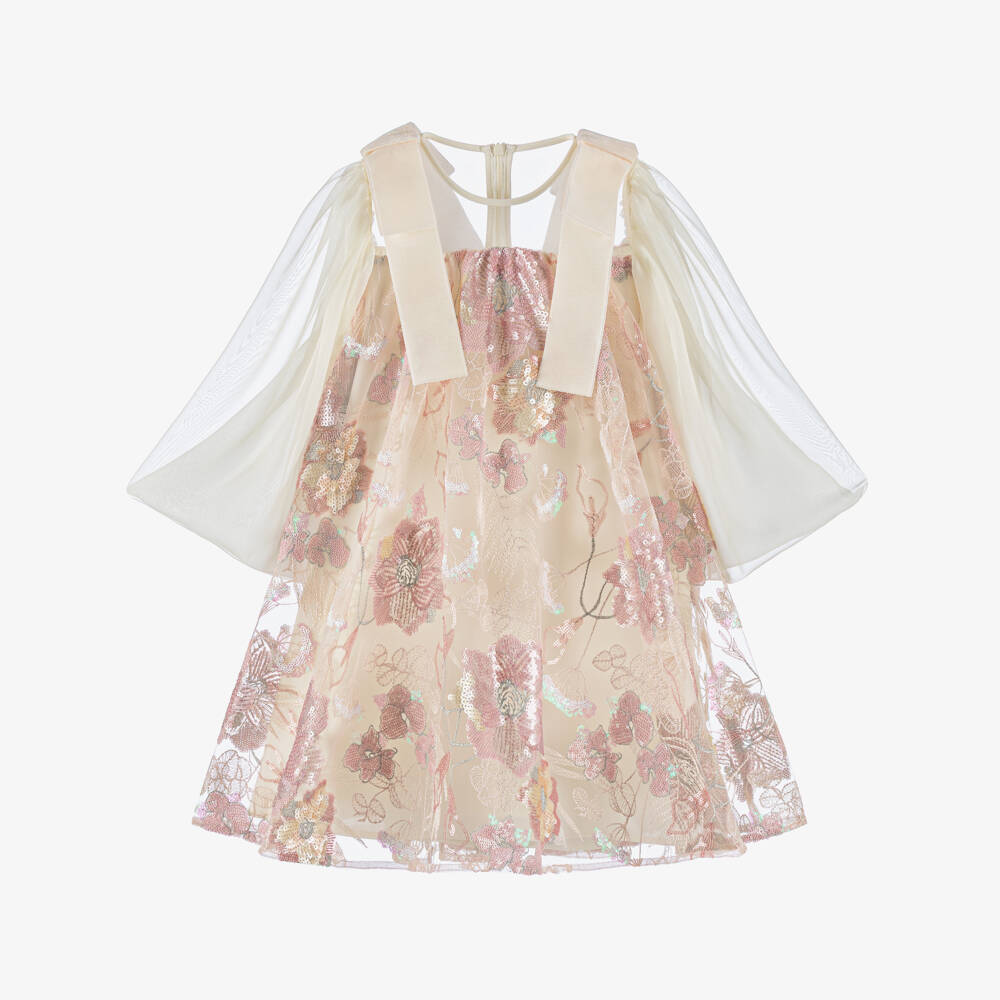 EIRENE-Платье из розового тюля с цветочным узором для девочек | Childrensalon Outlet