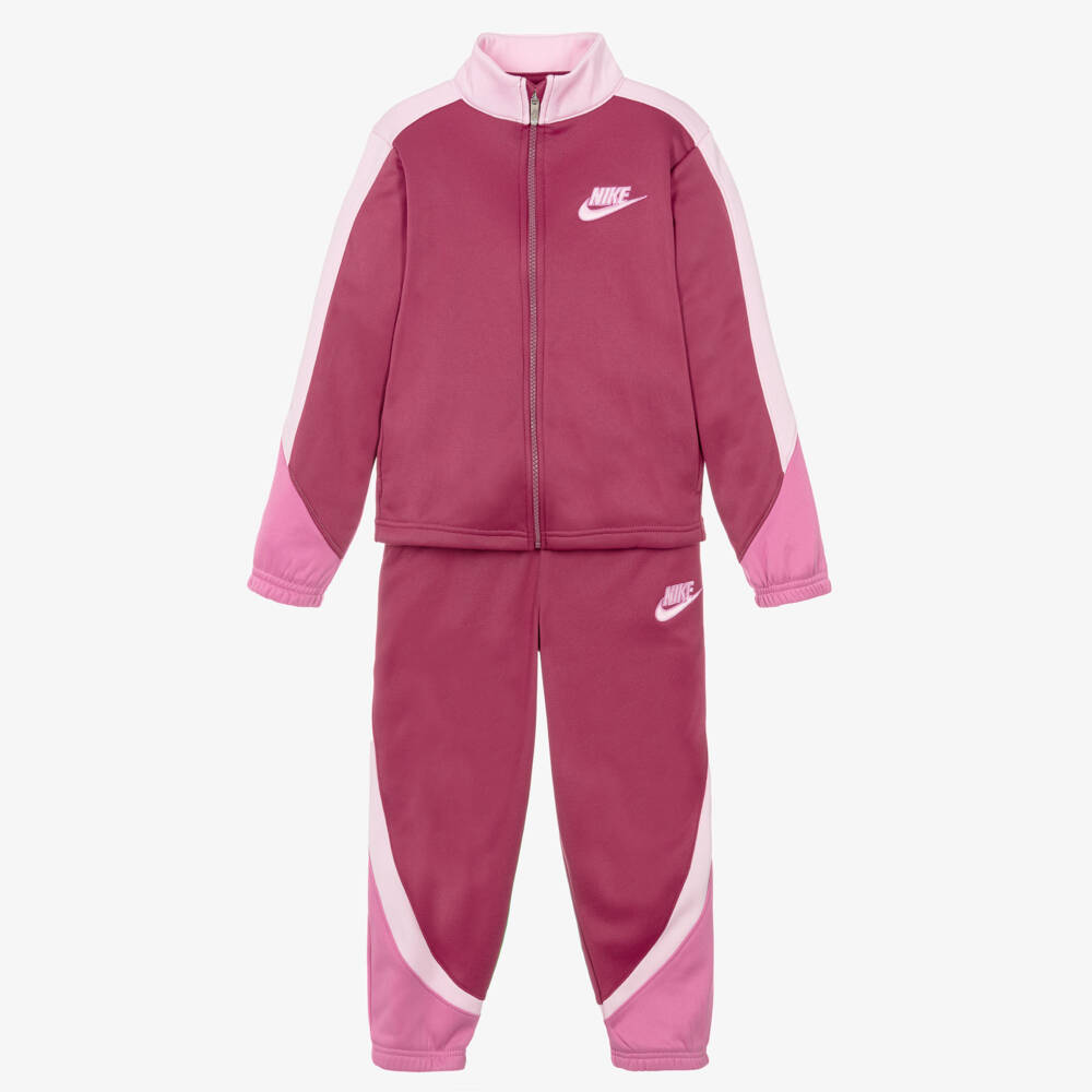Nike-Girls Pink Colourblock Jersey Tracksuit | Childrensalon Outlet