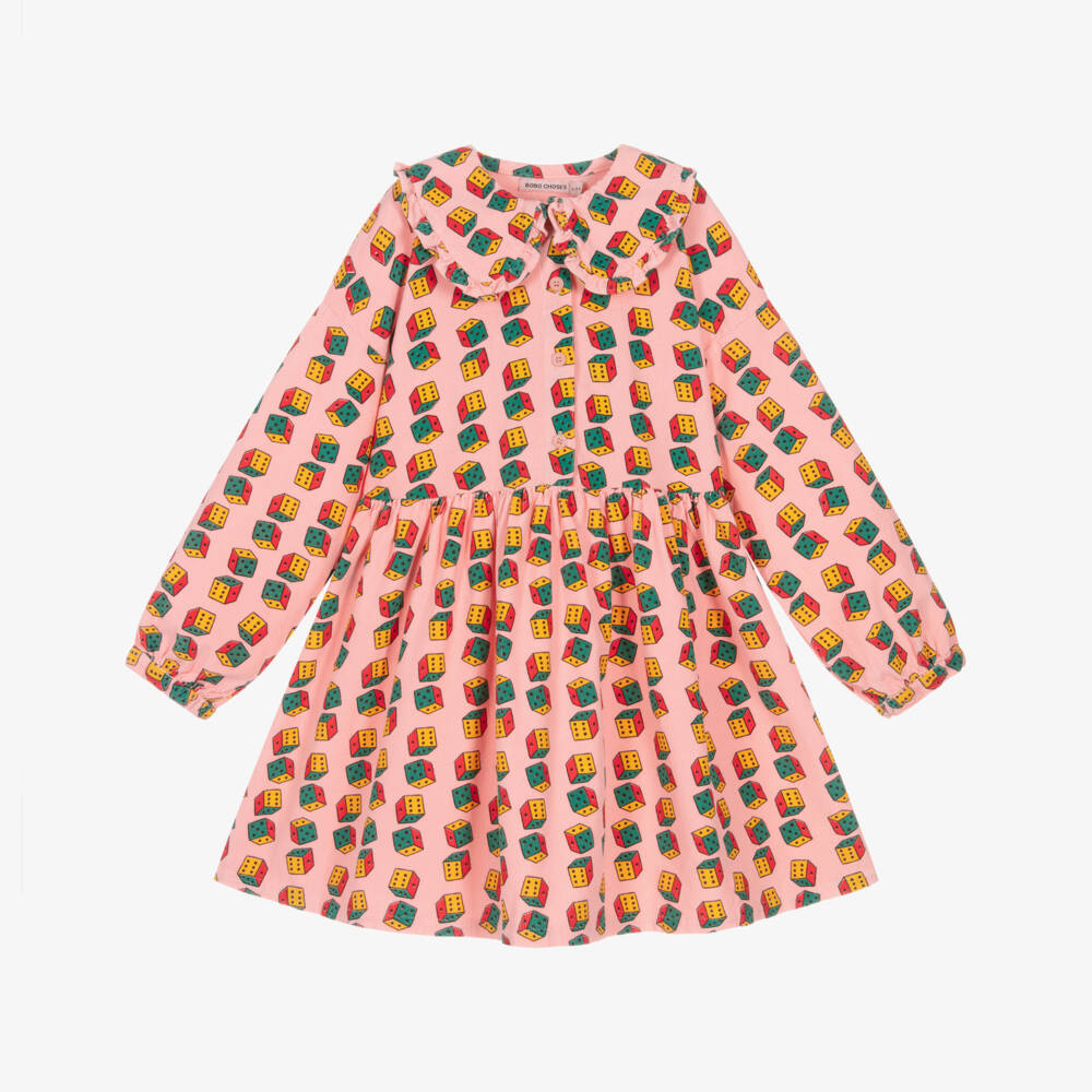 Bobo Choses-Платье из вельвета с принтом кубиков для девочек в розовом цвете | Childrensalon Outlet