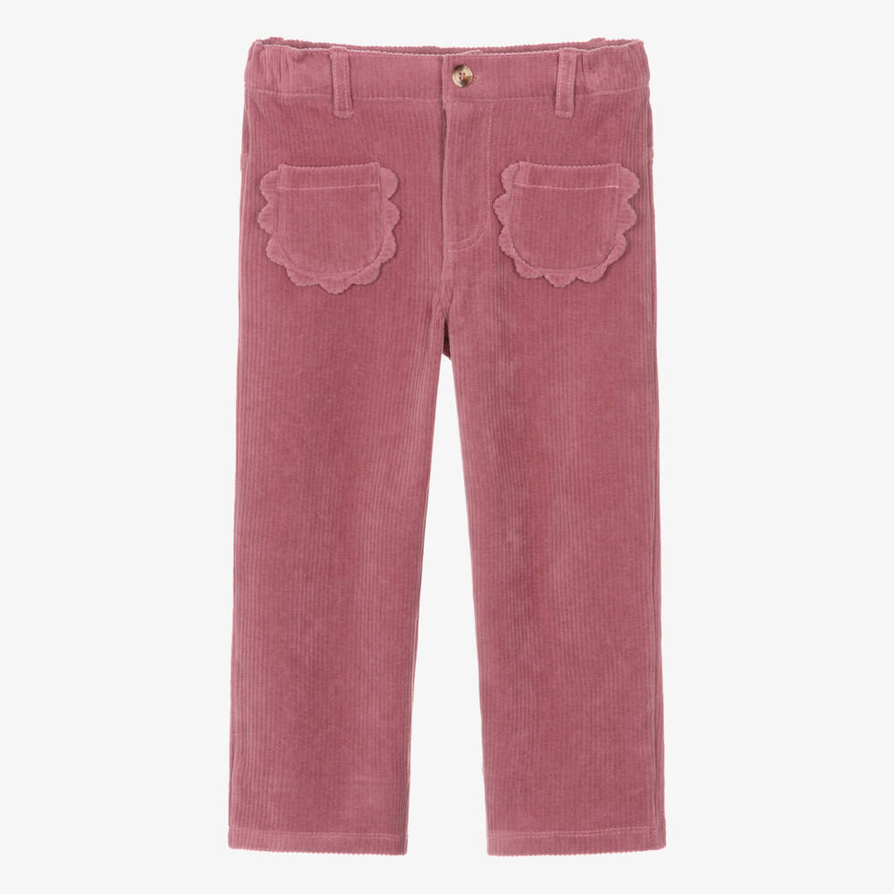 Week-end à la mer-Girls Pink Corduroy Trousers with Scalloped Patch Pockets | Childrensalon Outlet