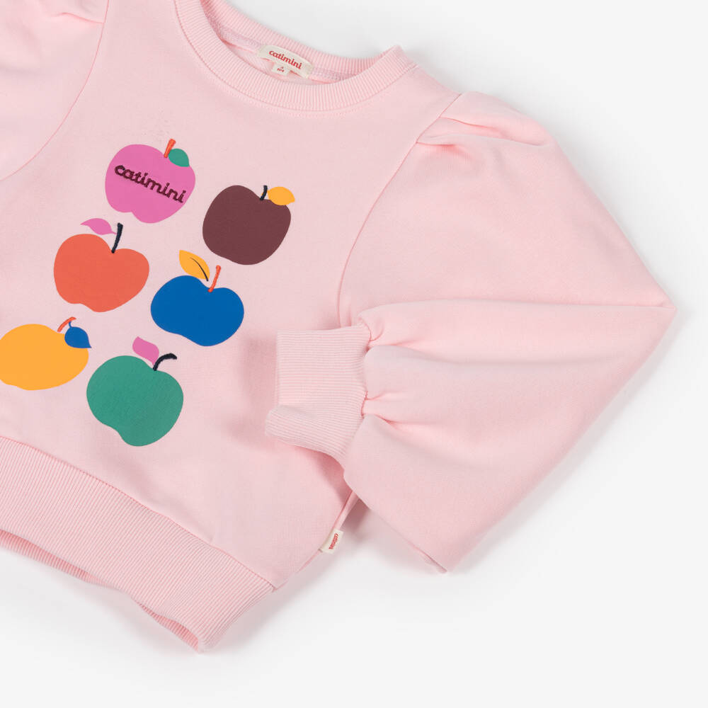 Catimini-Girls Pink Cotton Apple Print Sweatshirt | Childrensalon Outlet