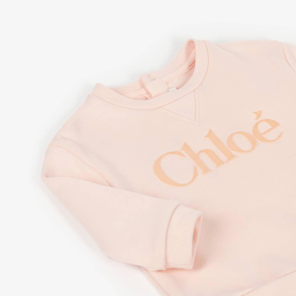 Chloé-Girls Pink Cotton Appliqué Logo Sweatshirt | Childrensalon Outlet