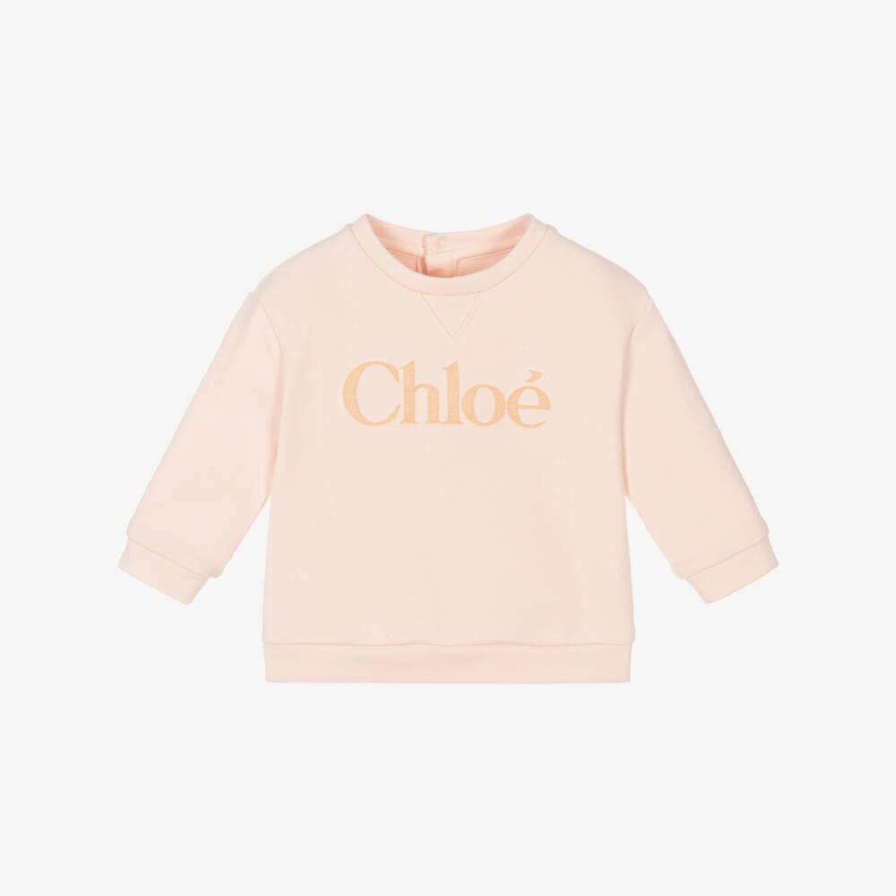 Chloé-Girls Pink Cotton Appliqué Logo Sweatshirt | Childrensalon Outlet