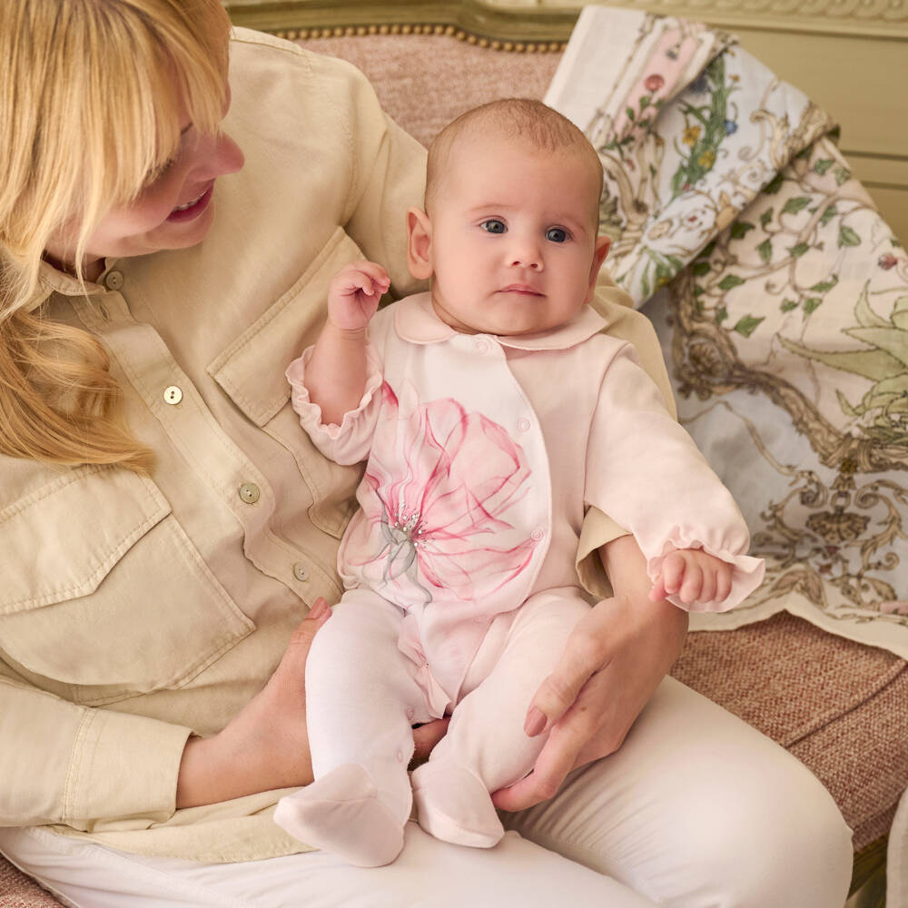 Sofija-Girls Pink Cotton Babygrow | Childrensalon Outlet