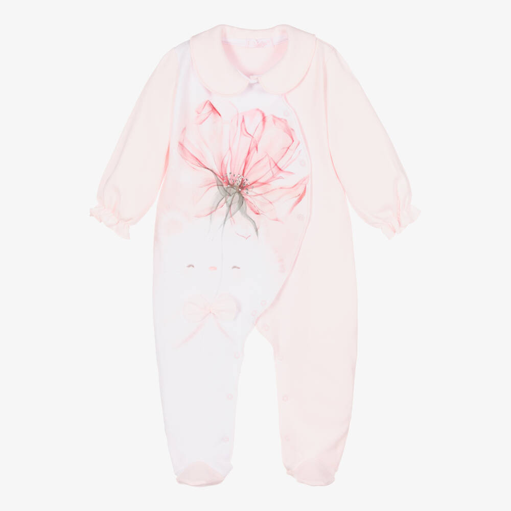 Sofija-Girls Pink Cotton Babygrow | Childrensalon Outlet