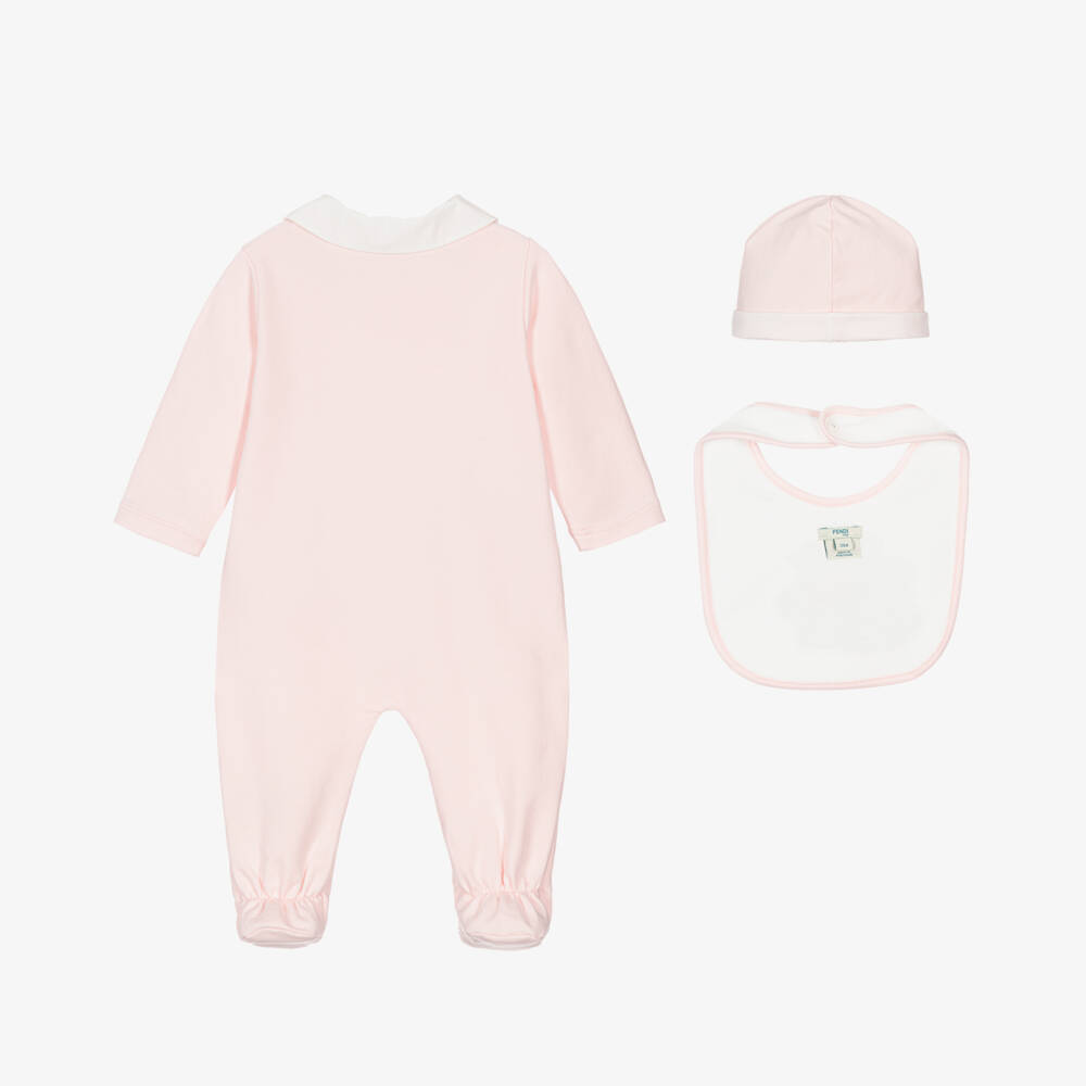 Fendi-Girls Pink Cotton Babygrow Gift Set | Childrensalon Outlet