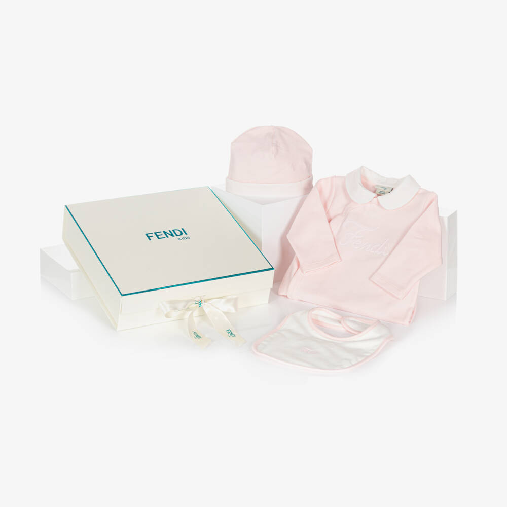 Fendi-Girls Pink Cotton Babygrow Gift Set | Childrensalon Outlet