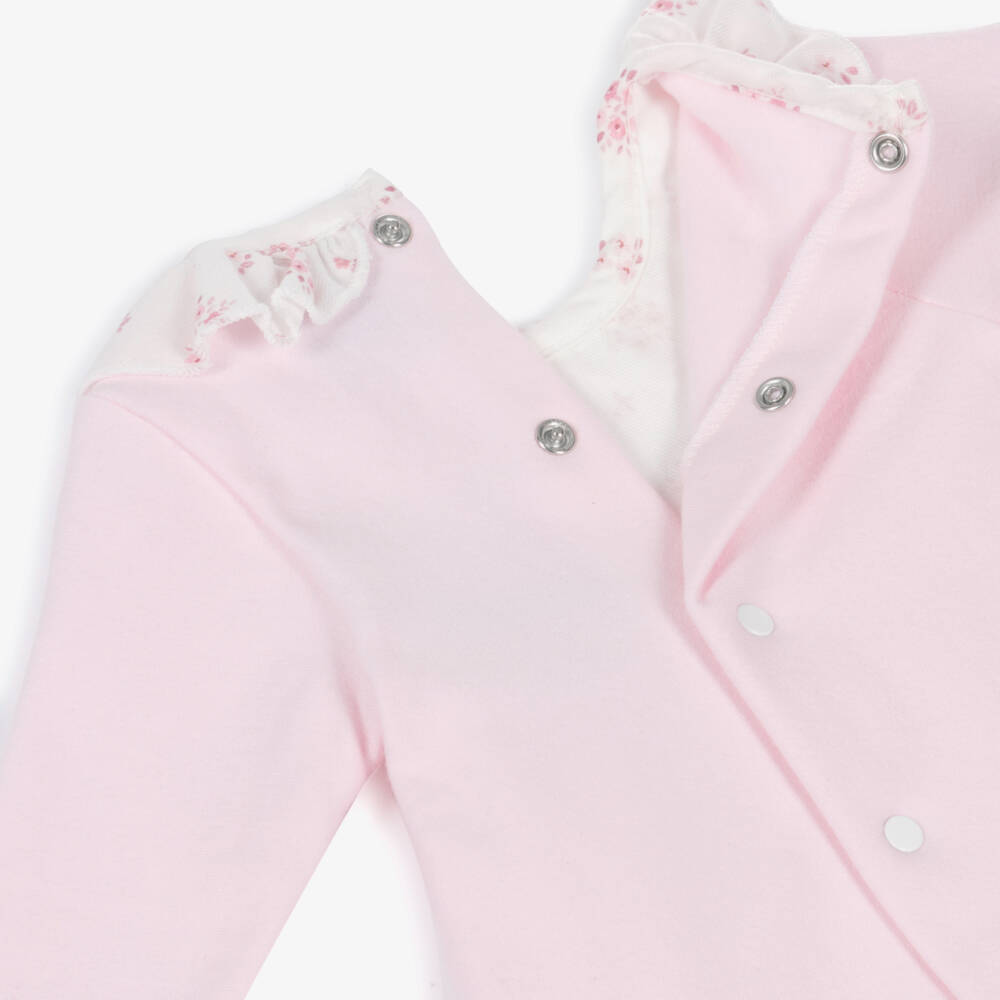 Babidu-Girls Pink Cotton Babygrow with Floral Bodice | Childrensalon Outlet