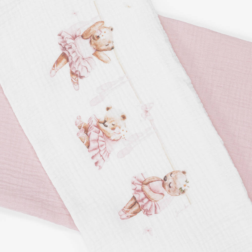 Jamiks-Girls Pink Cotton Ballerina Bear Muslin Cloths (2 Pack) | Childrensalon Outlet