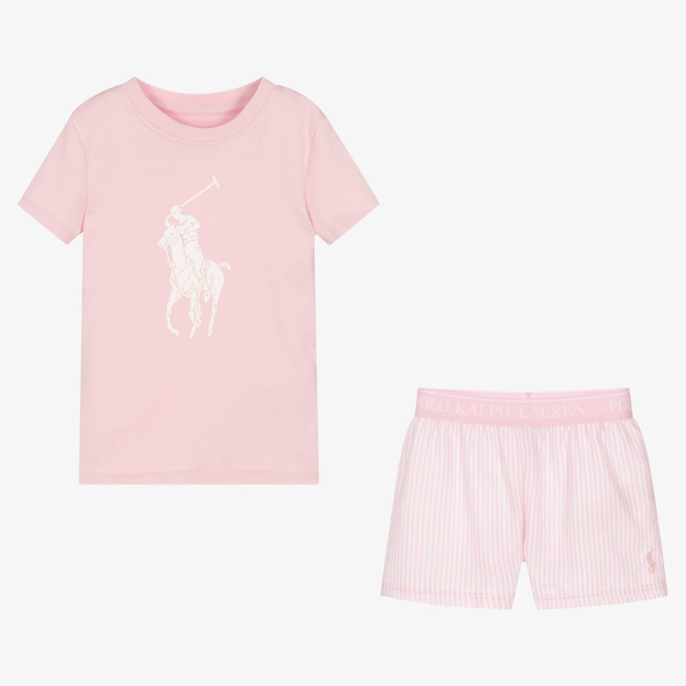 Ralph Lauren-Girls Pink Cotton Big Pony Short Pyjamas | Childrensalon Outlet